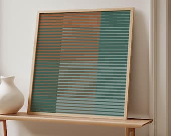 Teal And Rust Line Art Print - Square Wall Art