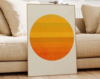 Cool Modern Abstract Sun Print - Warm Sunset Wall Art