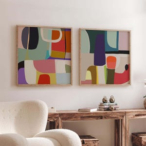 Set di 2 forme astratte colorate, stampe quadrate