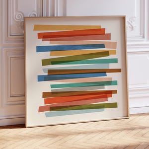 Fun Colorful Line Art Print - Bold Abstract Stripes Digital Square