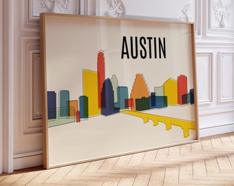 Colorful AUSTIN Skyline DIGITAL Print