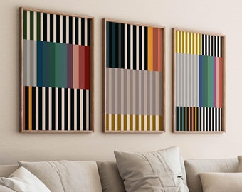 Bold Downloadable Prints Set of 3 Abstract 3 Piece Wall Art Line Art Prints Set of Prints Living Room Printable Wall Art Colorful Wall Art