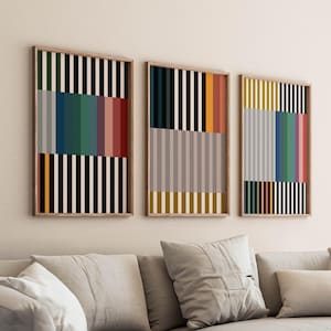Set mit 3 hellen, modernen, gestreiften Drucken