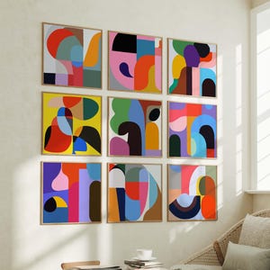 Set of 9 Colorful Gallery Abstract Square Digital Prints