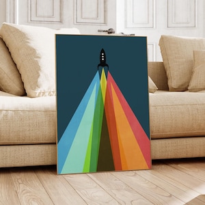 Cool Colorful Rocket Wall Art Print for Kids