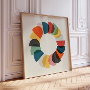 Stampa artistica moderna a cerchio - Arte murale astratta colorata di metà secolo