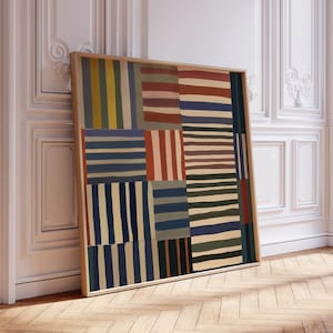 Modern Abstract Striped Wall Art - Colorful Geometric Square Digital Print