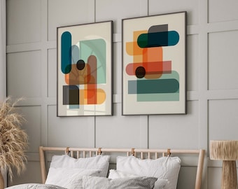 Set of 2 Fun Colorful Geometric Abstract Prints - Bold Modern Digital Art