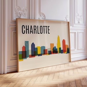Colorful CHARLOTTE Skyline Art Print - Mid Century City Art Print