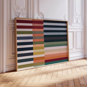 Grande pôster abstrato colorido com listras divertidas e geométricas abstratas coloridas, pôster enorme de arte com estampas ousadas para casa, berçário infantil, sala de jogos