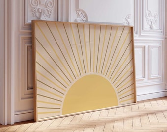 Boho Sunburst Wandkunst - Sanfter gelber Sonnenaufgang DIGITAL-Druck