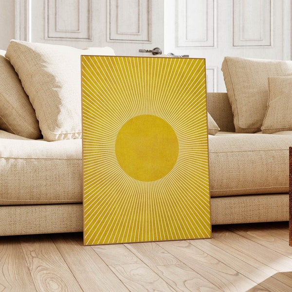 Bright Yellow Abstract Sun Digital Wall Art Print