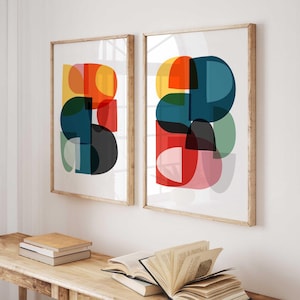 Set of 2 Modern Colorful Prints - Abstract Geometric Prints for Contemporary Walls