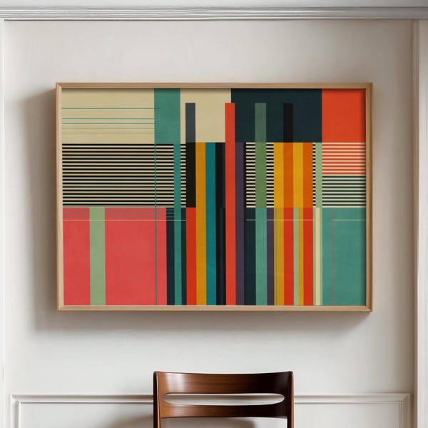 Colorful Geometric Stripes Wall Art - Modern Abstract Print