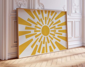 Large Abstract Boho Sun Art Cool Sun Minimalist Wall Art Mustard Yellow Art Print Yellow Wall Decor Sunburst Wall Decor Sunshine Nursery Art