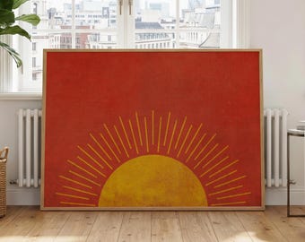 Modern Deep Orange and Yellow Sun Art DIGITAL Print