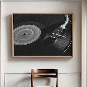 Black and White Vinyl Record Wall Art - Retro Music Photography Print