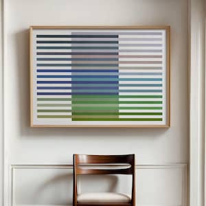Impresión enmarcada de arte abstracto lineal azul moderno