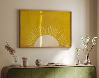 Yellow Boho Sun Wall Art Boho Bedroom Decor Large Sunset Set Sunrise Poster Minimalist Wall Decor Abstract Sun Print Digital Wall Art Sun