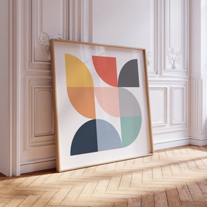 Cooler geometrischer Kunstdruck - Bunte Mid Century Wandkunst - Modernes quadratisches Poster