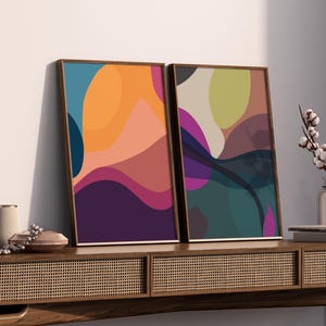 Conjunto de 2 impresiones digitales de formas orgánicas coloridas