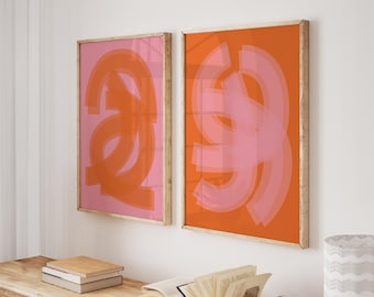 Set of 2 Pink and Orange DIGITAL Wall Art Prints