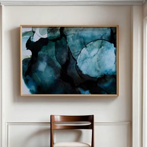 Dark Blue Watercolor Print - Moody Abstract Wall Art