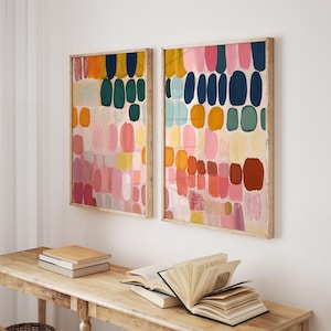Set of 2 Cute and Colorful Brushstroke Prints - Modern Digital Abstract Daubs Art