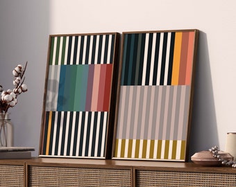 Set of 2 Colorful FRAMED Art Prints - Abstract Stripes - Bold and Minimalist Wall Art