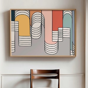 Retro moderne abstrakte digitale Kunstdruck - bunte moderne Wandkunst in sanften Tönen