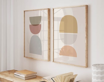 Neutral Boho Abstract Wall Art Printable Set of 2, Mid Century Digital ...