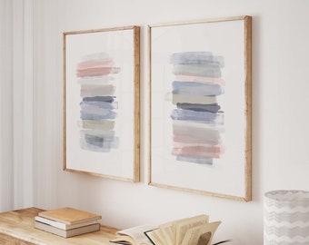 Set of 2 Boho Light Brush Strokes DIGITAL Prints - Pastel Paintings