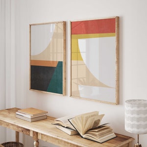 Set of 2 Colorful Mid Century Modern Art Print Set