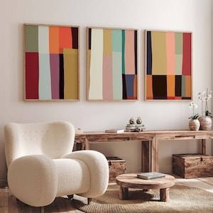 Conjunto colorido de 3 impressões de arte abstrata moderna