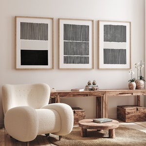 Set of 3 Black and White Abstract Modern Art Digital Prints