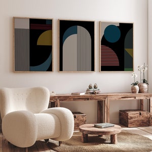 Set of 3 Colorful Bauhaus Digital Art Set