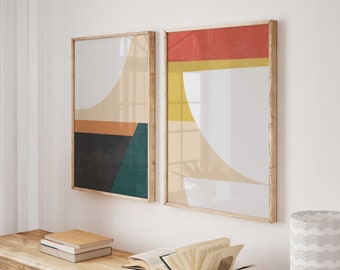 Set of 2 Colorful Modern DIGITAL Art Prints - Mid Century Modern Decor