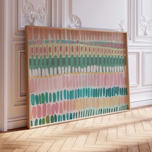 Impresión de pintura abstracta moderna bohemia en rosa y verde