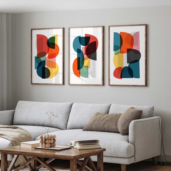 Set of 3 Abstract Prints Digital Colorful Wall Art Set Large Modern Prints Colorful Abstract Set Printable Wall Art Large Abstract Art Print