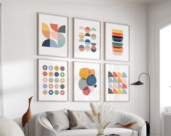 Fun Colorful Set of 6 Abstract Scandi Style Art Prints