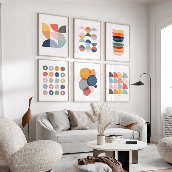 Fun Colorful Set of 6 Abstract Scandi Style Art Prints
