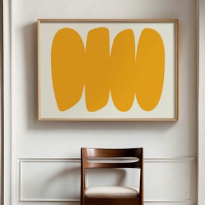Impresión artística abstracta moderna en amarillo intenso: arte mural minimalista en color mostaza