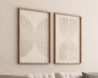 Abstract Wall Art Neutral Tones, Mid Century Modern Wall Art Print Set of 2, Neutral Abstract Geometric Digital Download Prints, Beige Decor