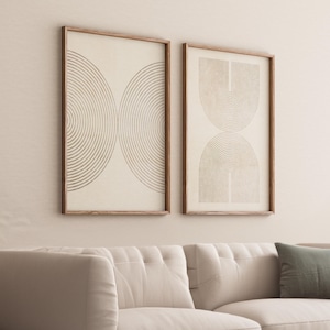 Abstract Wall Art Neutral Tones, Mid Century Modern Wall Art Print Set of 2, Neutral Abstract Geometric Digital Download Prints, Beige Decor