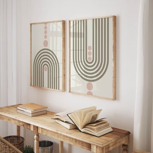 Set of 2 Boho Mid Century Modern Digital Art Prints