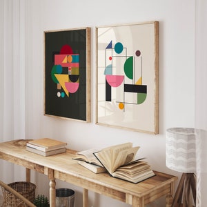 Cool Abstract Set of Prints Bauhaus Wall Art Abstract Shapes Modern Art Print Set Colorful Wall Art Retro Wall Art Set Digital Set Modern