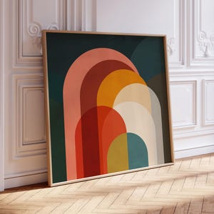 Stampa ad arco retrò audace - Arte murale quadrata moderna di metà secolo colorata