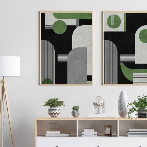Mid Century Modern Green Art Print Set of 2 Abstract - Etsy