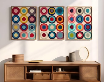 Set of 3 Retro Circle DIGITAL Prints - Bright Colorful Decor