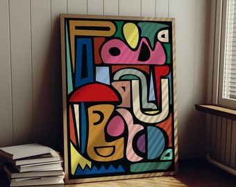 Impresión de arte contemporáneo abstracto, colorido y audaz, ilustración digital, decoración del hogar, decoración de pared moderna, arte de pared extragrande imprimible